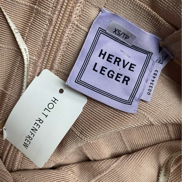 NWT Herve Leger Makayla Dress Rare Beige Nude Bandage XS NEW Mini - Picture 4 of 9